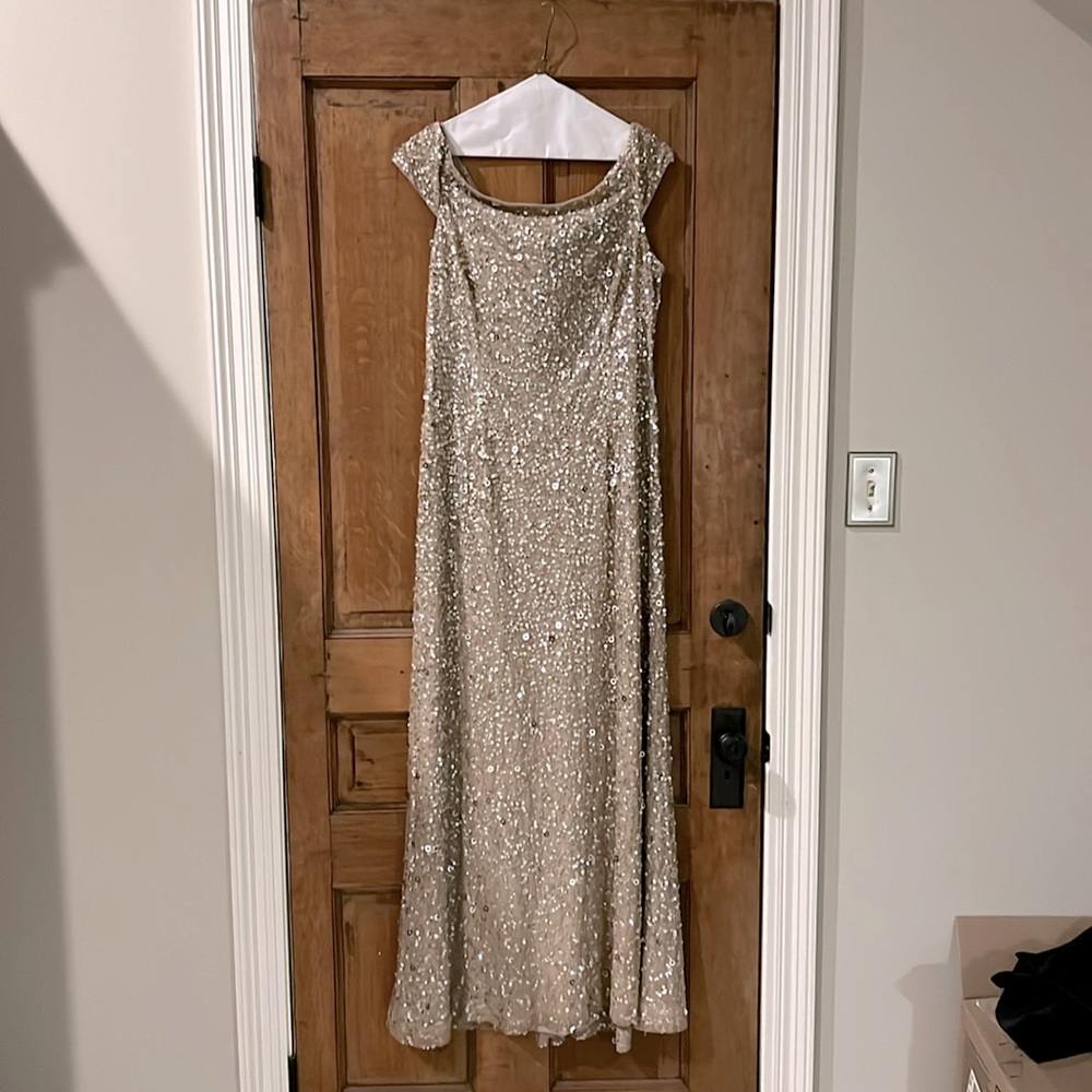 Adrianna Papell - sequin mesh gown in Champagne. Worn once.